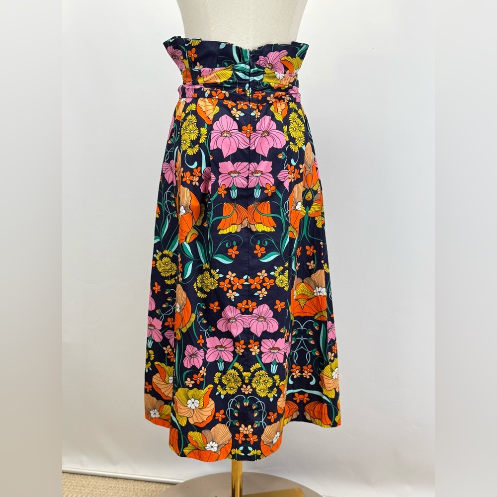 COREY LYNN CALTER Navy with bright floral pattern pleated A line skirt size M - Picture 4 of 12